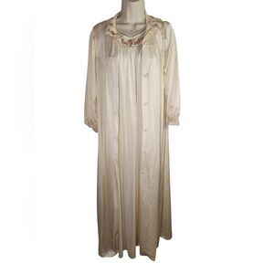 Vintage 60s/70s Lorraine Peignoir Set Small • Creamy Ivory Nylon Nightgown/robe